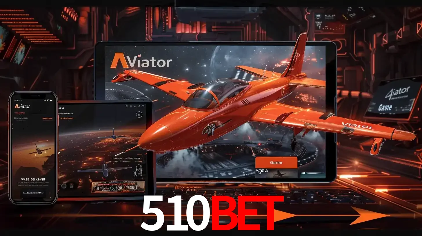Apresentação tecnológica do jogo Aviator com um avião saindo da tela de um tablet, demonstrando a experiência imersiva em múltiplos dispositivos no 510BET.