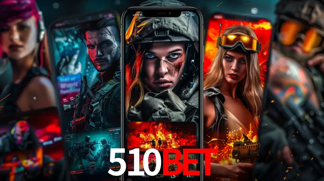 Montagem de telas de celular mostrando diversos personagens, masculinos e femininos, de um jogo de tiro, ilustrando a diversidade de equipes de e-sports para apostar no 510BET.