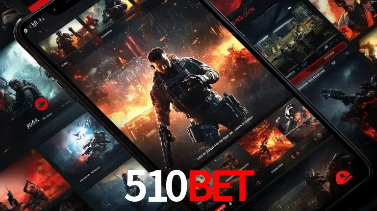 Tela de um celular exibindo uma galeria de jogos de tiro com temática militar, mostrando a variedade de e-sports disponíveis para apostas na plataforma de entretenimento 510BET.