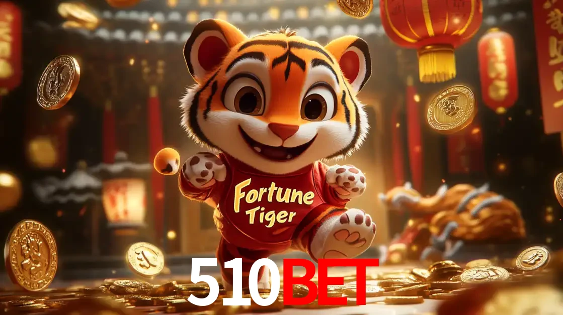 O alegre personagem do Fortune Tiger correndo sobre um caminho de moedas de ouro, simbolizando os grandes prêmios e a diversão do popular jogo de slot do 510BET.